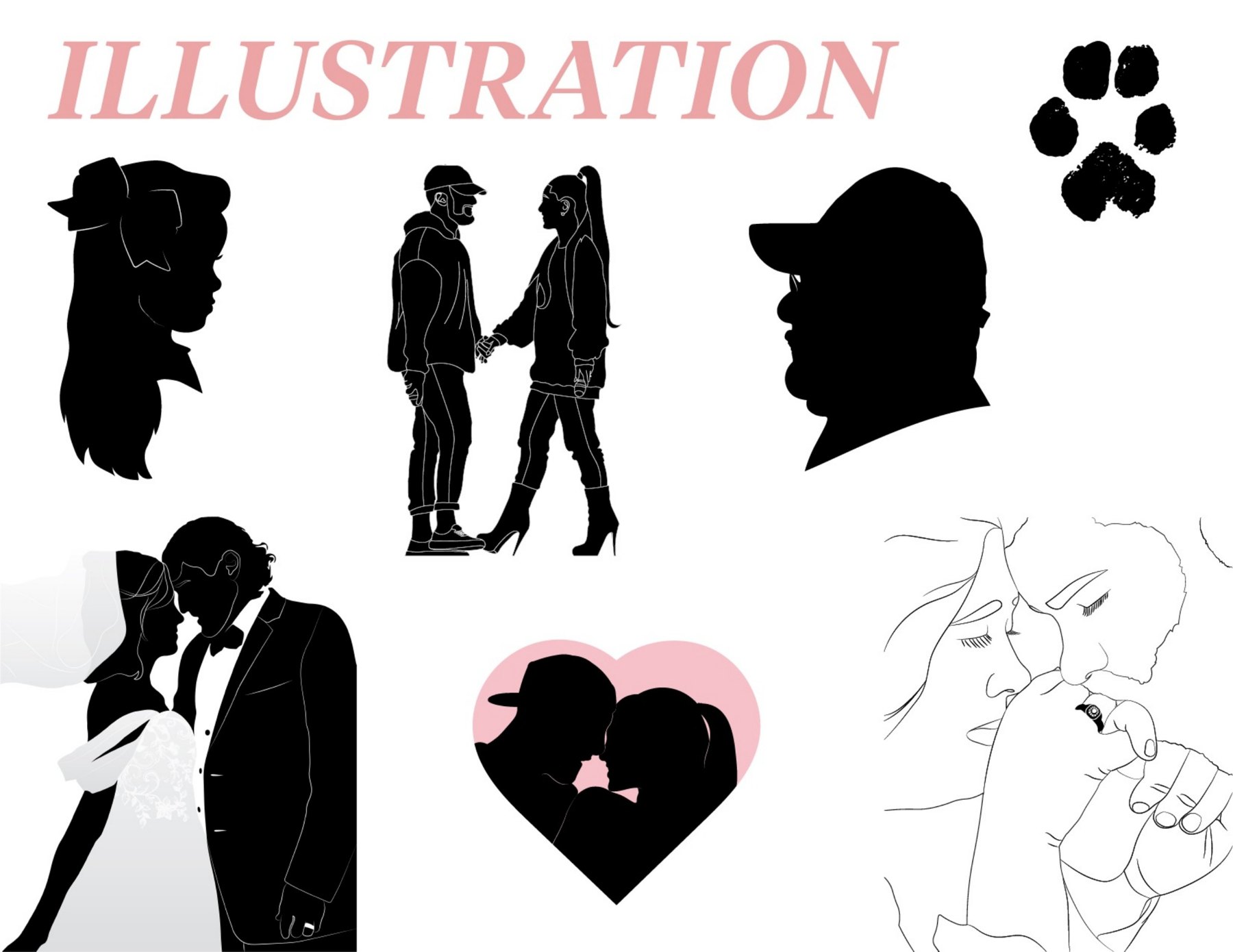 Custom silhouette and line drawing examples